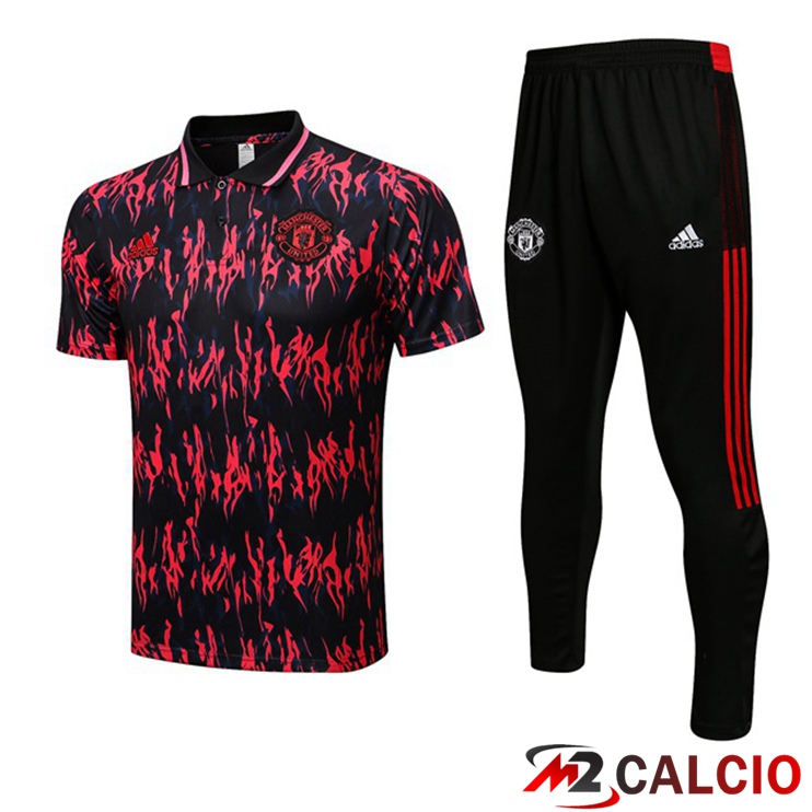 Kit Maglia Polo Manchester United + Pantaloni Nero Rosso 2022/2023