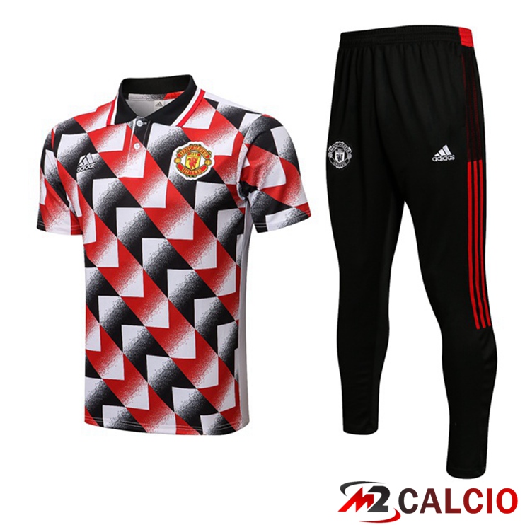 Kit Maglia Polo Manchester United + Pantaloni Nero Rosso Bianco 2022/2023