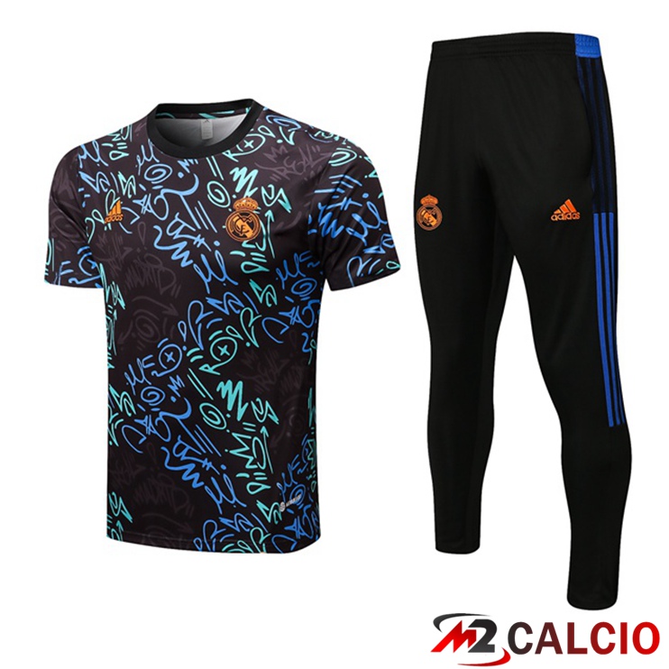Insieme T Shirt Allenamento Real Madrid + Pantaloni Blu Nero 2022/2023