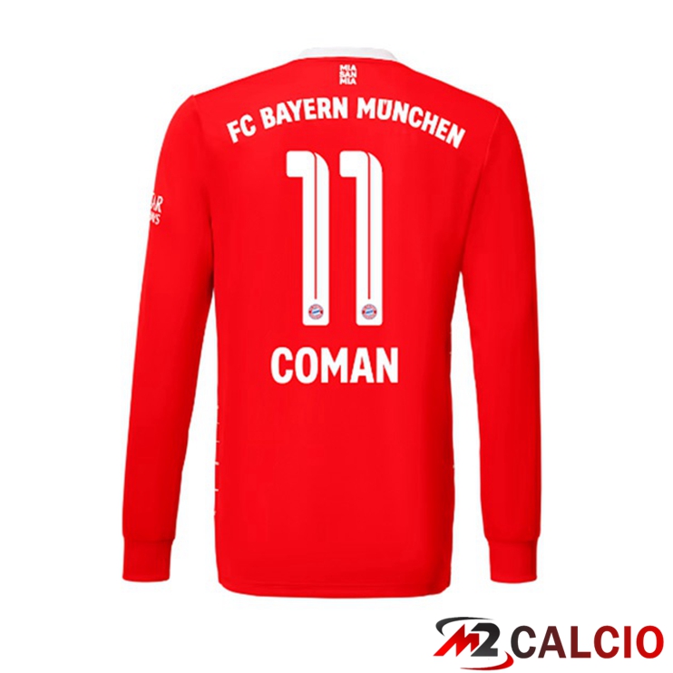 Maglie Calcio Bayern Monaco (Coman 11) Prima Manica Lunga Rosso 2022/2023