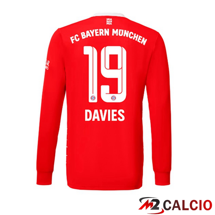 Maglie Calcio Bayern Monaco (Davies 19) Prima Manica Lunga Rosso 2022/2023