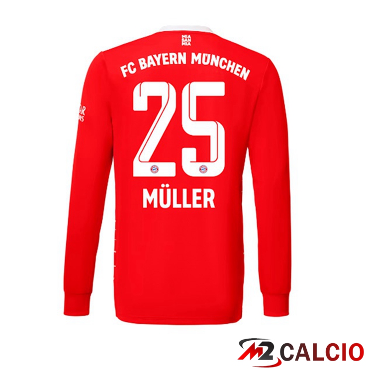 Maglie Calcio Bayern Monaco (Müller 25) Prima Manica Lunga Rosso 2022/2023