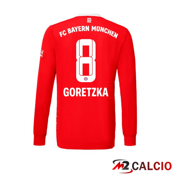 Maglie Calcio Bayern Monaco (Goretzka 8) Prima Manica Lunga Rosso 2022/2023