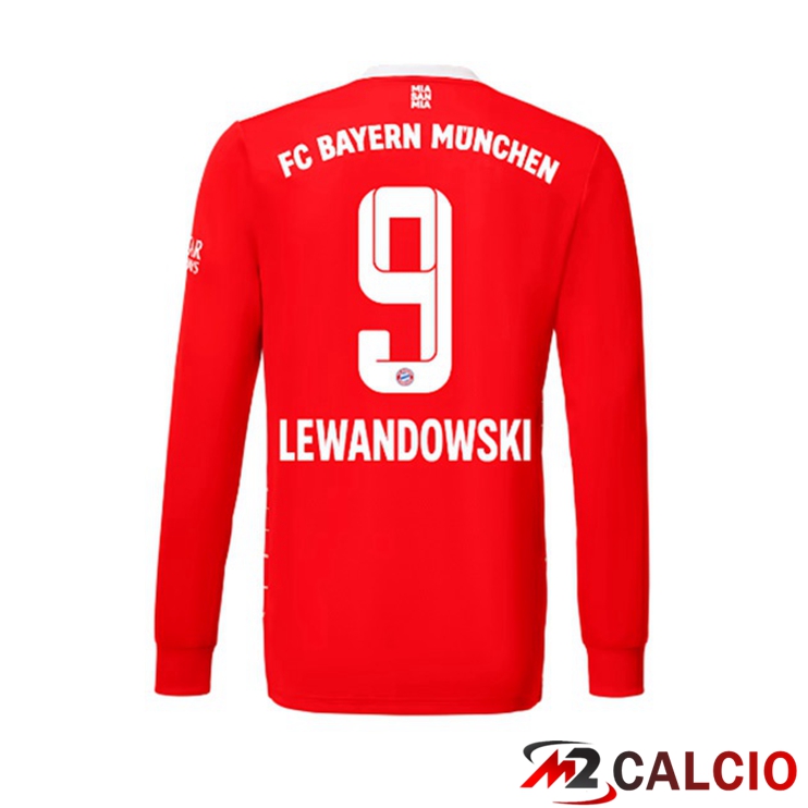 Maglie Calcio Bayern Monaco (Lewandowski 9) Prima Manica Lunga Rosso 2022/2023