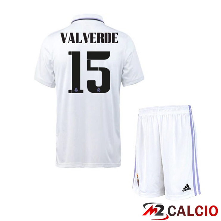 Maglie Calcio Real Madrid (Valverde 15) Bambino Prima Bianco 2022/2023