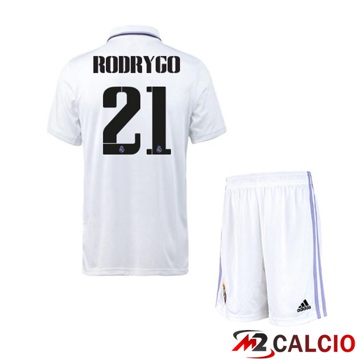 Maglie Calcio Real Madrid (Rodrygo 21) Bambino Prima Bianco 2022/2023