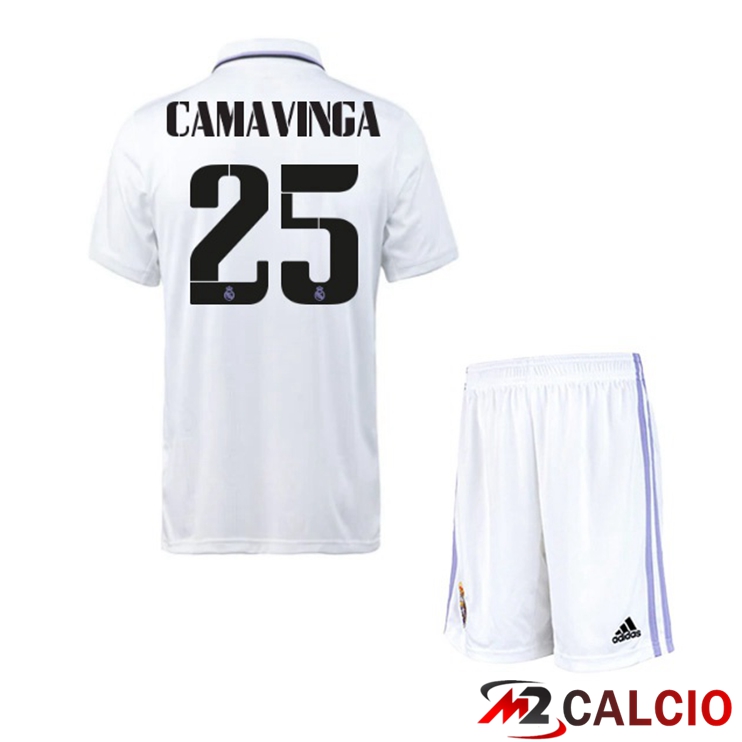 Maglie Calcio Real Madrid (Camavinga 25) Bambino Prima Bianco 2022/2023