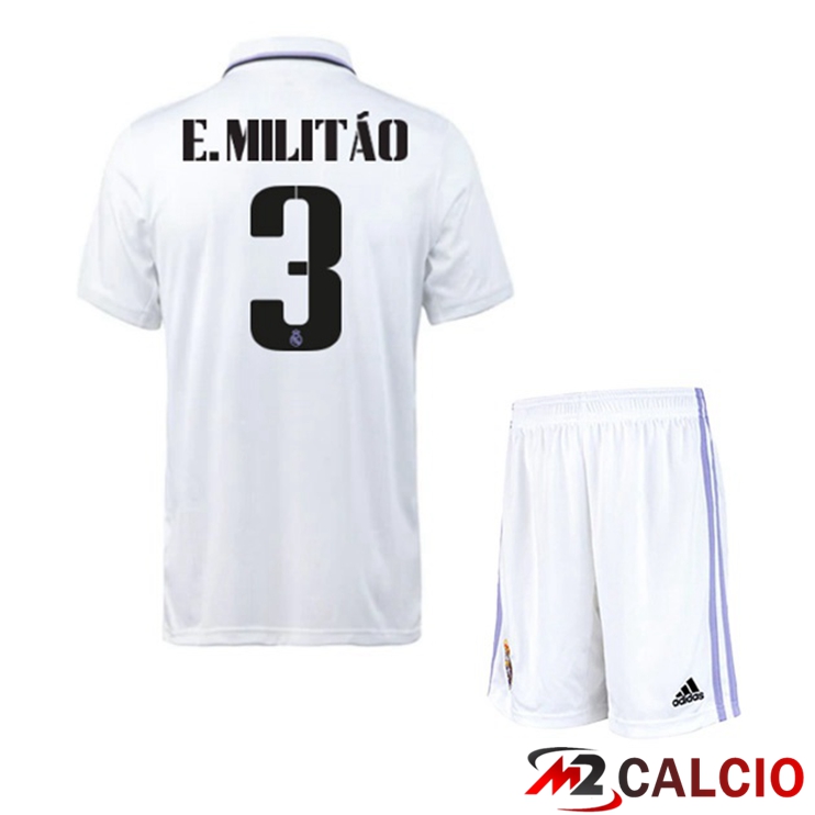 Maglie Calcio Real Madrid (E. Militão 3) Bambino Prima Bianco 2022/2023