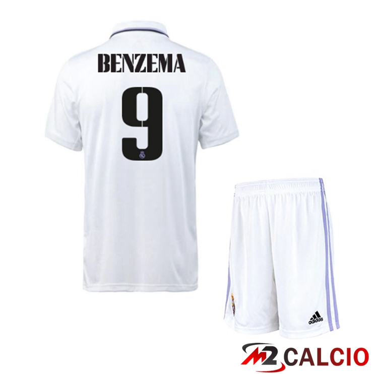 Maglie Calcio Real Madrid (Benzema 9) Bambino Prima Bianco 2022/2023