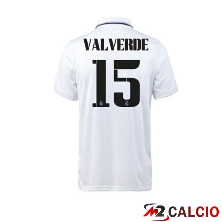 Maglie Calcio Real Madrid (Valverde 15) Prima Bianco 2022/2023