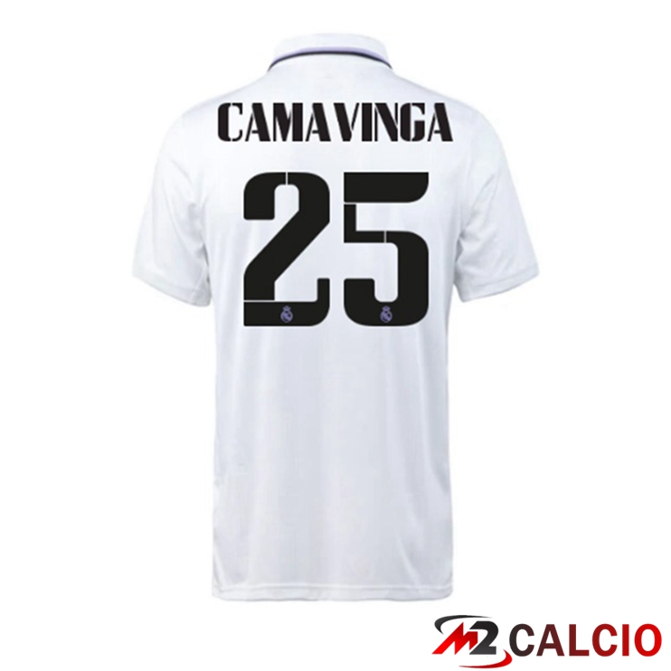 Maglie Calcio Real Madrid (Camavinga 25) Prima Bianco 2022/2023