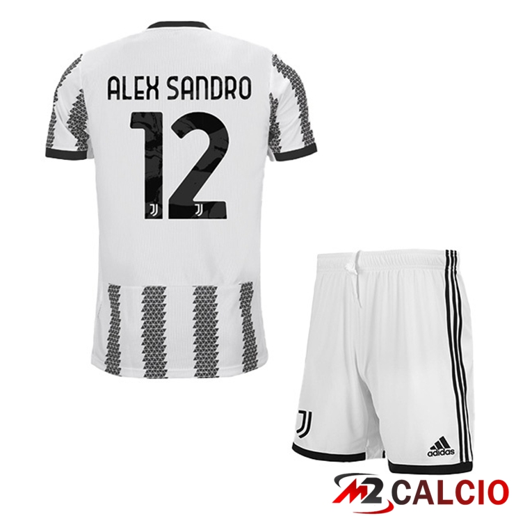 Maglie Calcio Juventus (ALEX SANDRO 12) Bambino Prima Bianco Nero 2022/2023