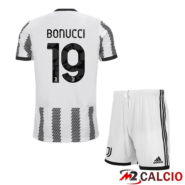 Maglie Calcio Juventus (BONUCCI 19) Bambino Prima Bianco Nero 2022/2023