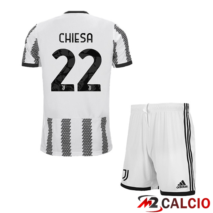 Maglie Calcio Juventus (CHIESA 22) Bambino Prima Bianco Nero 2022/2023