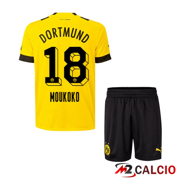 Maglie Calcio Dortmund BVB (Moukoko 18) Bambino Prima Giallo 2022/2023