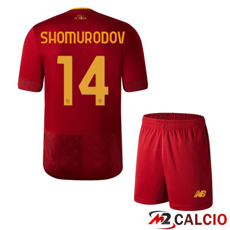 Maglie Calcio AS Roma (SHOMURODOV 14) Bambino Prima Rosso 2022/2023