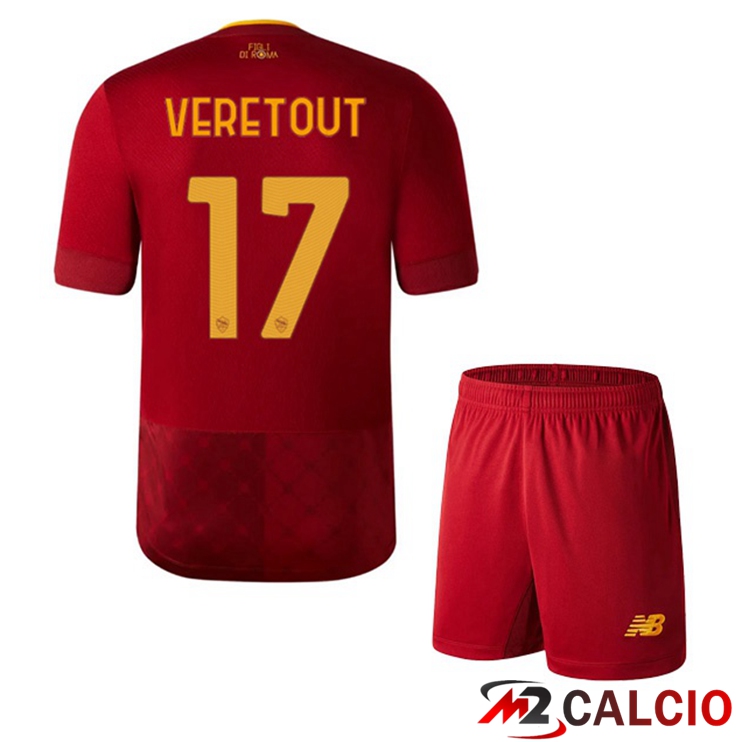 Maglie Calcio AS Roma (VERETOUT 17) Bambino Prima Rosso 2022/2023