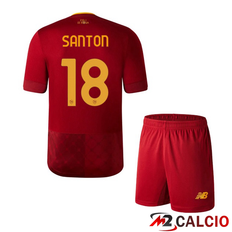 Maglie Calcio AS Roma (SANTON 18) Bambino Prima Rosso 2022/2023