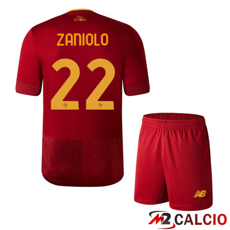 Maglie Calcio AS Roma (ZANIOLO 22) Bambino Prima Rosso 2022/2023