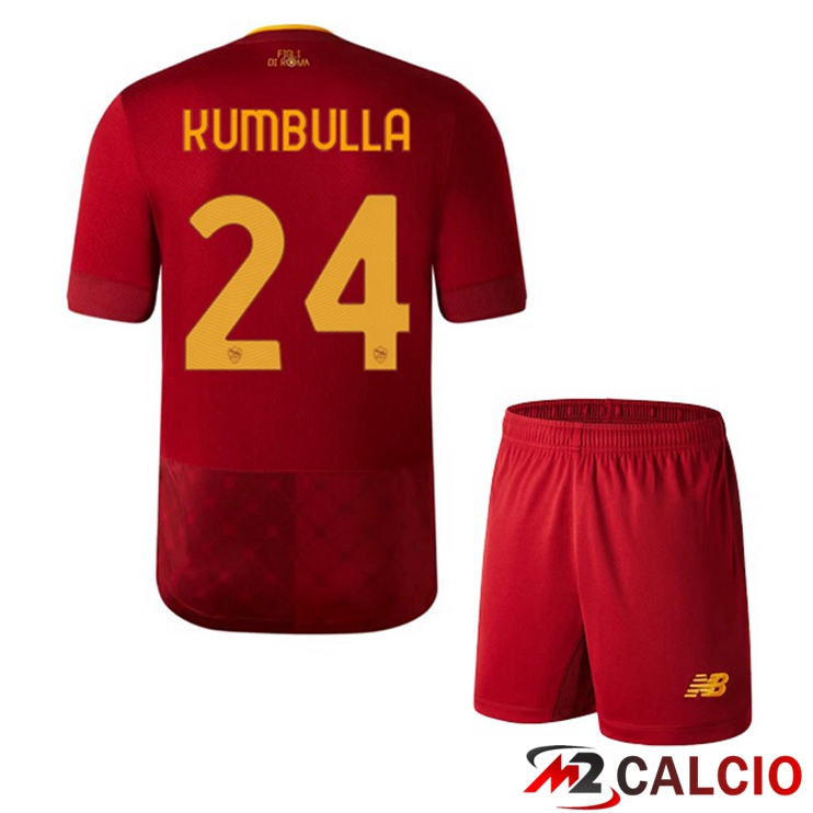 Maglie Calcio AS Roma (KUMBULLA 24) Bambino Prima Rosso 2022/2023