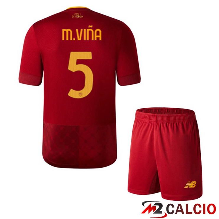 Maglie Calcio AS Roma (M.VIÑA 5) Bambino Prima Rosso 2022/2023