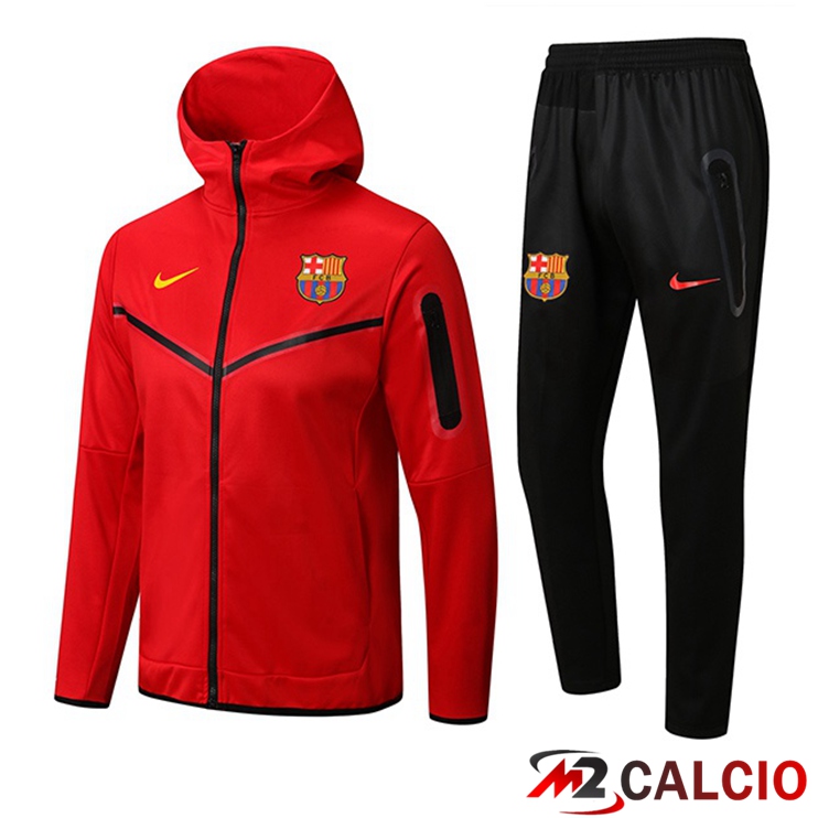 Insieme Giacca Con Cappuccio Tuta FC Barcellona Rosso 2022/2023