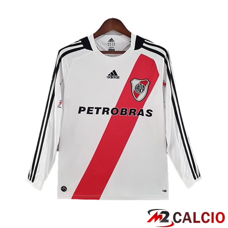 Maglie Calcio River Plate Retro Prima Manica Lunga Bianco Rosso 2009-2010