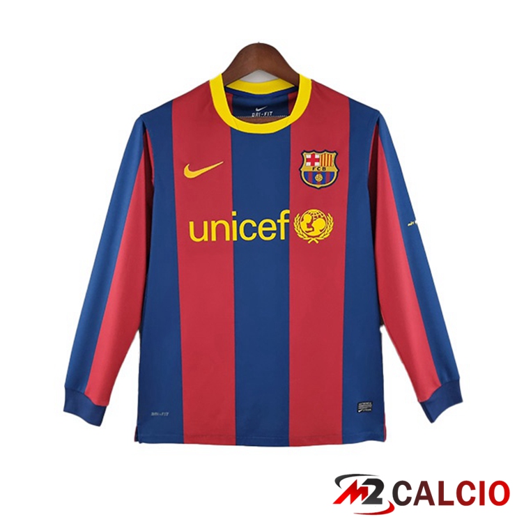 Maglie Calcio FC Barcellona Retro Prima Manica Lunga Rosso Blu 2010-2011