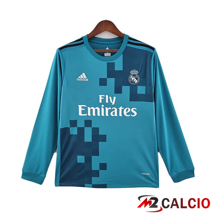 Maglie Calcio Real Madrid Retro Terza Manica Lunga Blu 2017-2018
