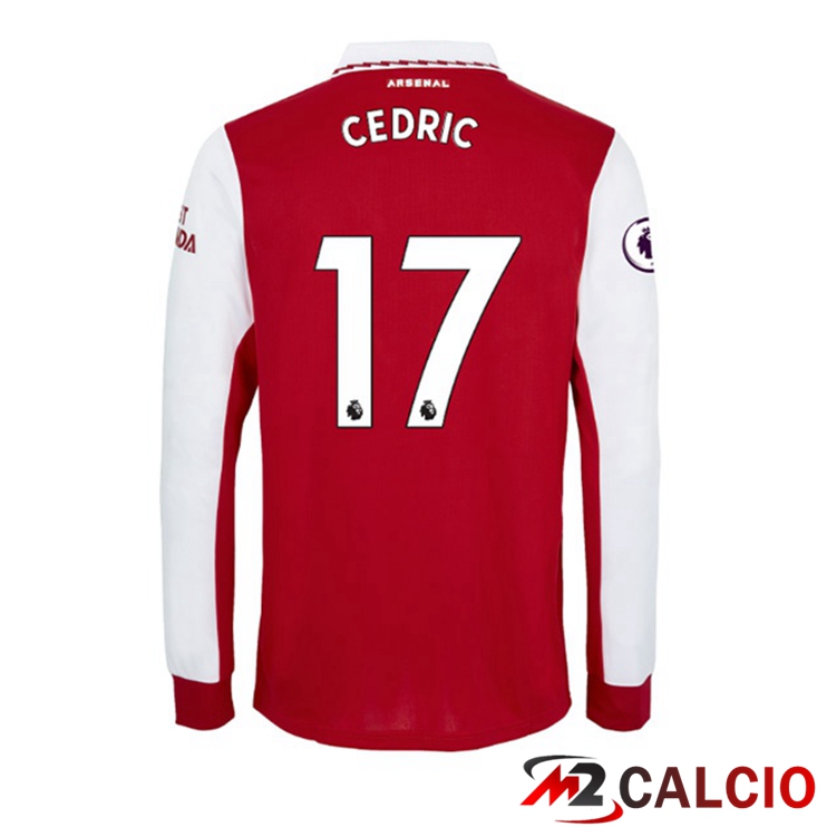 Maglie Calcio Arsenal (CEDRIC 17) Prima Manica Lunga Rosso Bianco 2022/2023