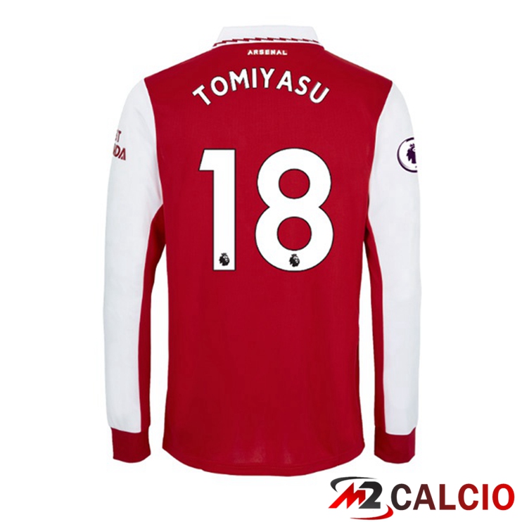 Maglie Calcio Arsenal (TOMIYASU 18) Prima Manica Lunga Rosso Bianco 2022/2023