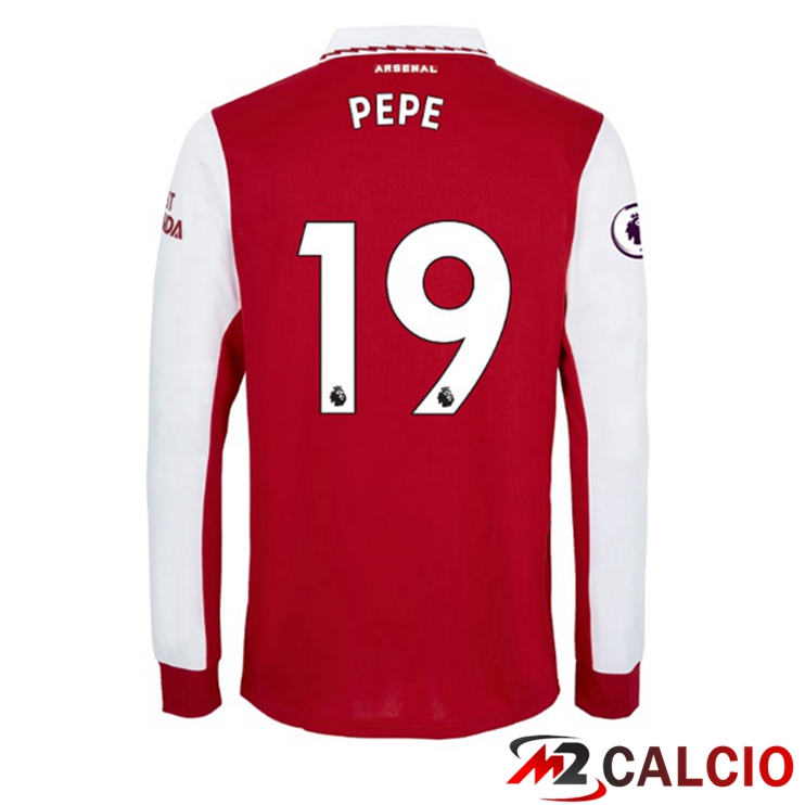 Maglie Calcio Arsenal (PEPE 19) Prima Manica Lunga Rosso Bianco 2022/2023