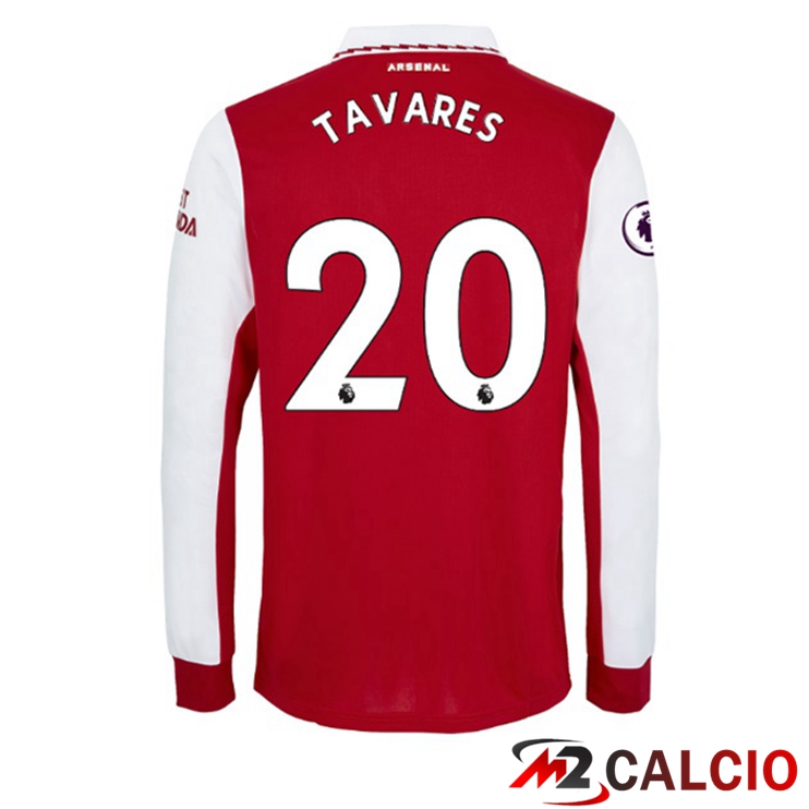 Maglie Calcio Arsenal (TAVARES 20) Prima Manica Lunga Rosso Bianco 2022/2023