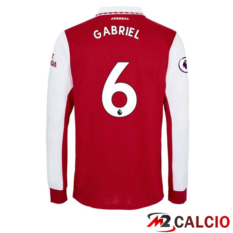 Maglie Calcio Arsenal (GABRIEL 6) Prima Manica Lunga Rosso Bianco 2022/2023