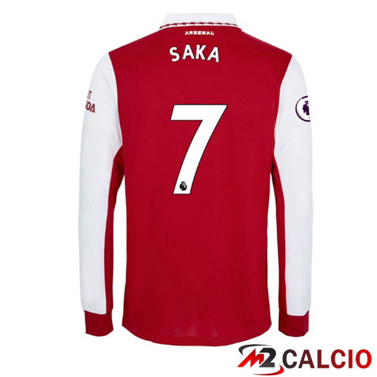 Maglie Calcio Arsenal (SAKA 7) Prima Manica Lunga Rosso Bianco 2022/2023