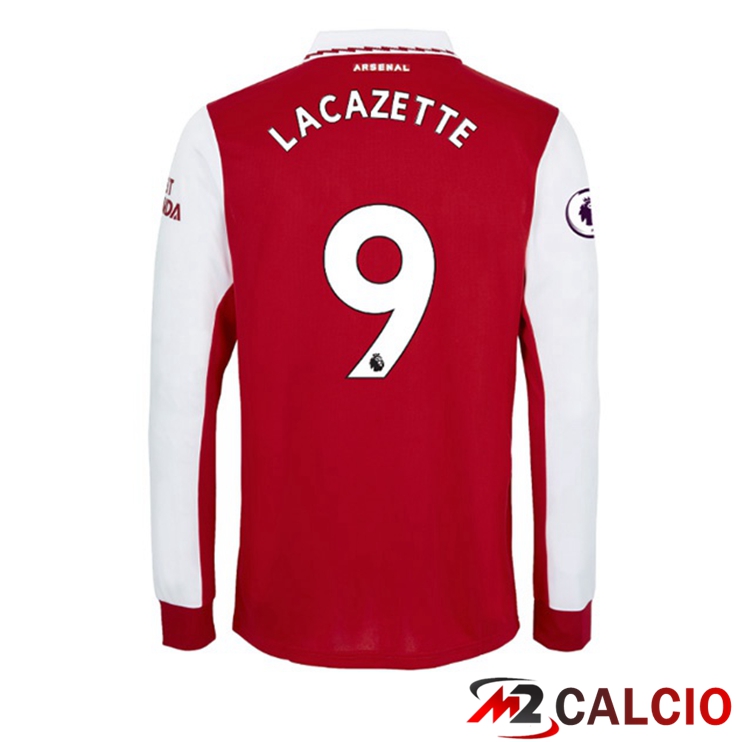 Maglie Calcio Arsenal (LACAZETTE 9) Prima Manica Lunga Rosso Bianco 2022/2023