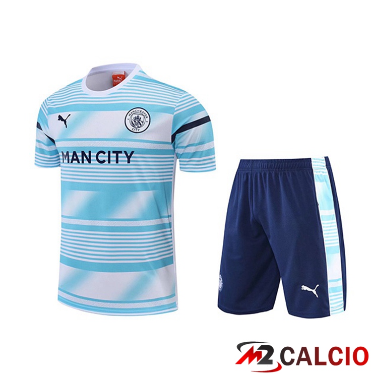 T Shirt Allenamento Manchester City + Pantaloncini Bianco Blu 2022/2023