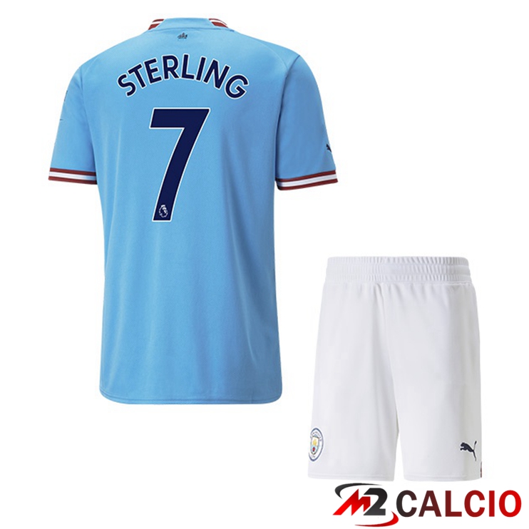 Maglie Calcio Manchester City (Raheem Sterling 7) Bambino Prima Blu 2022/2023