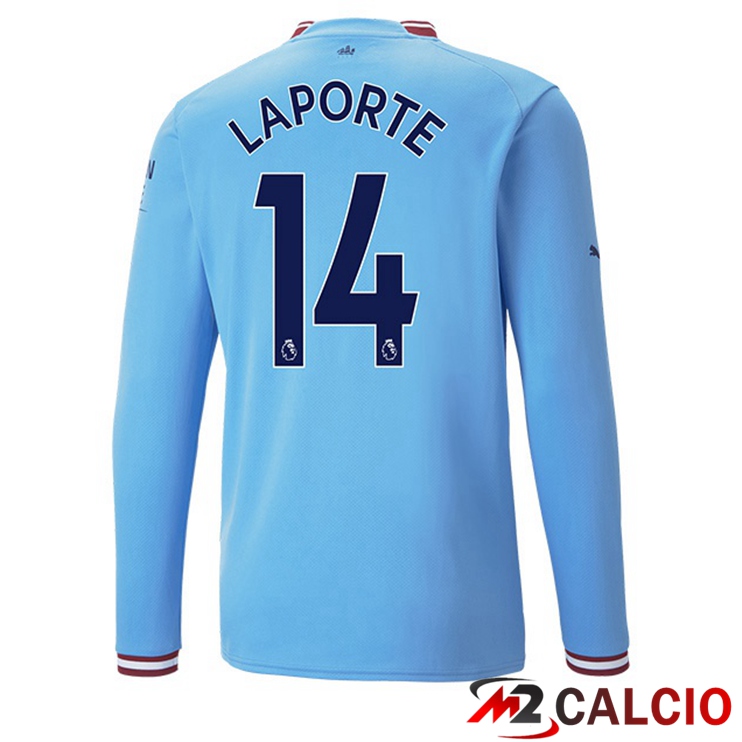 Maglie Calcio Manchester City (Aymeric Laporte 14) Prima Manica Lunga Blu 2022/2023