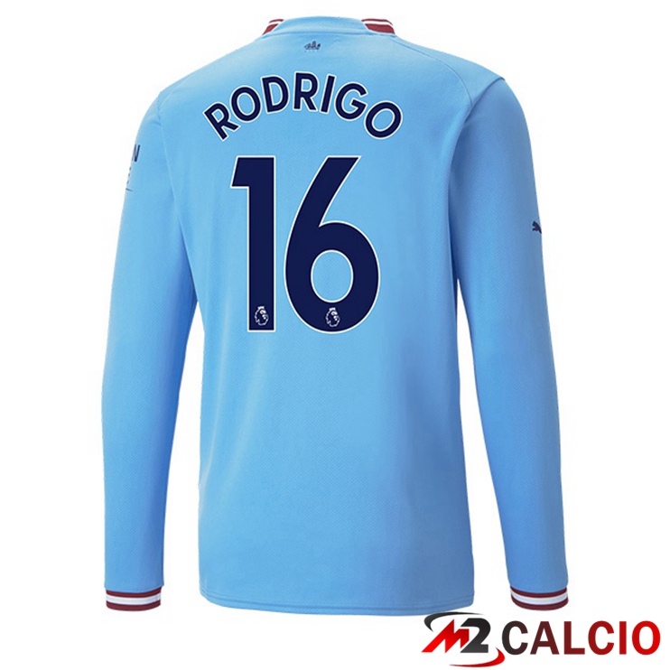 Maglie Calcio Manchester City (Rodrigo 16) Prima Manica Lunga Blu 2022/2023