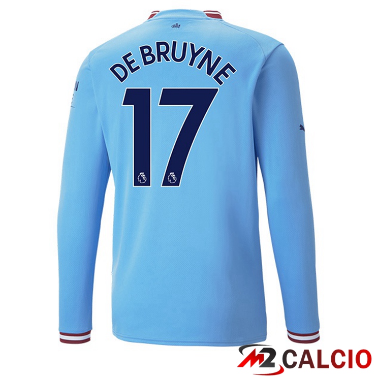 Maglie Calcio Manchester City (Kevin De Bruyne 17) Prima Manica Lunga Blu 2022/2023