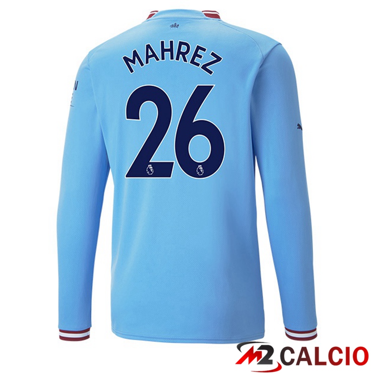 Maglie Calcio Manchester City (Riyad Mahrez 26) Prima Manica Lunga Blu 2022/2023