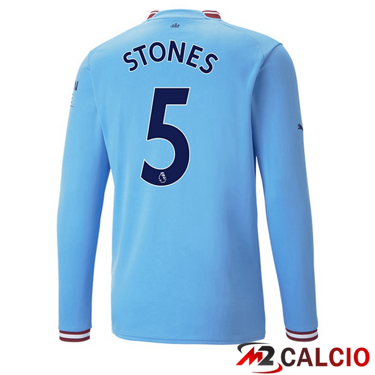 Maglie Calcio Manchester City (John Stones 5) Prima Manica Lunga Blu 2022/2023