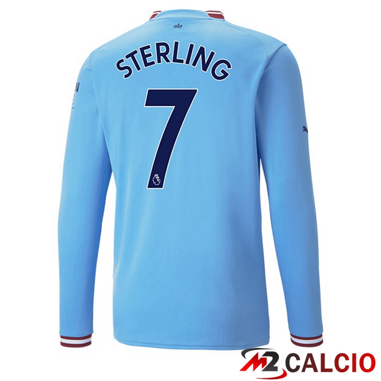 Maglie Calcio Manchester City (Raheem Sterling 7) Prima Manica Lunga Blu 2022/2023