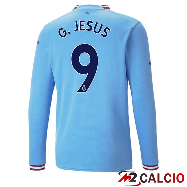 Maglie Calcio Manchester City (Gabriel Jesus 9) Prima Manica Lunga Blu 2022/2023