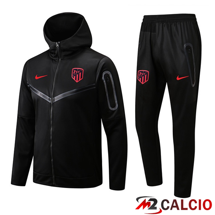 Insieme Giacca Con Cappuccio Tuta Atletico Madrid Nero 2022/2023