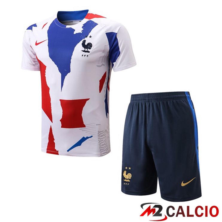 T Shirt Allenamento Francia + Pantaloncini Bianco 2022/2023