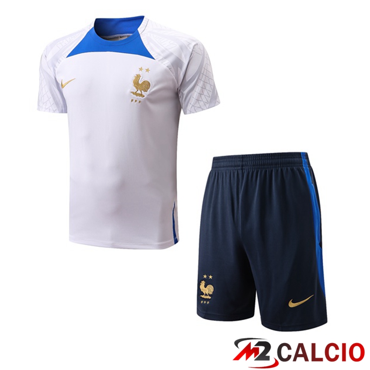 T Shirt Allenamento Francia + Pantaloncini Bianco 2022/2023