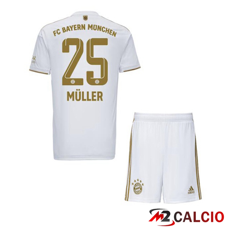 Maglie Calcio Bayern Monaco (Müller 25) Bambino Seconda Bianco 2022/2023