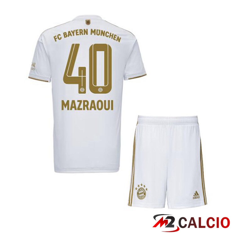 Maglie Calcio Bayern Monaco (Mazraoui 40) Bambino Seconda Bianco 2022/2023